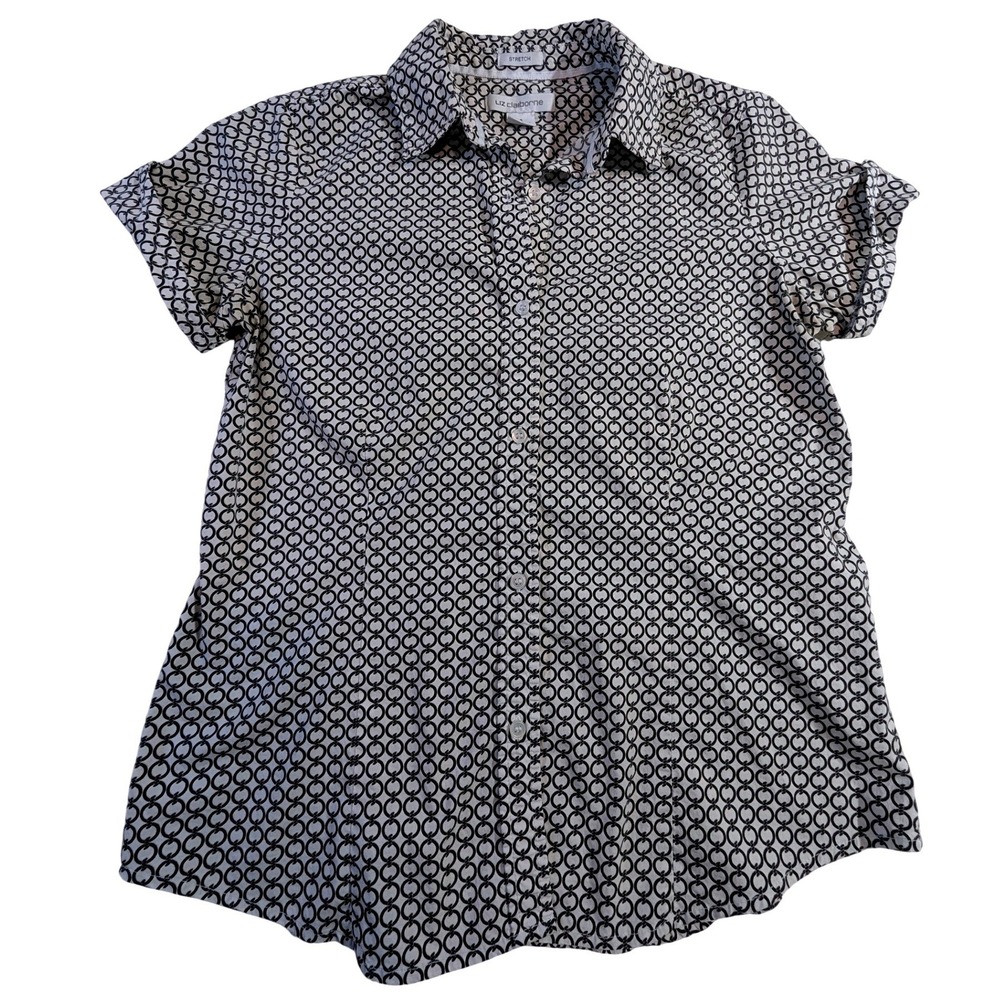 Liz Claiborne Women's Stretch Geometric‎ Print Button-Up Shirt Size S